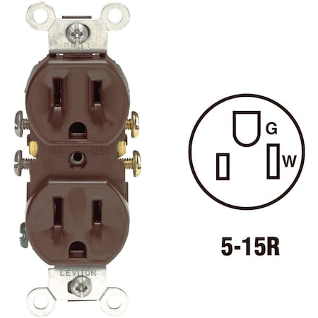Leviton Straight Blade Receptacle, 5-15R, 15 A, 125V AC, 2 Pole, 3 Wire, Grounded S10-05320-00S